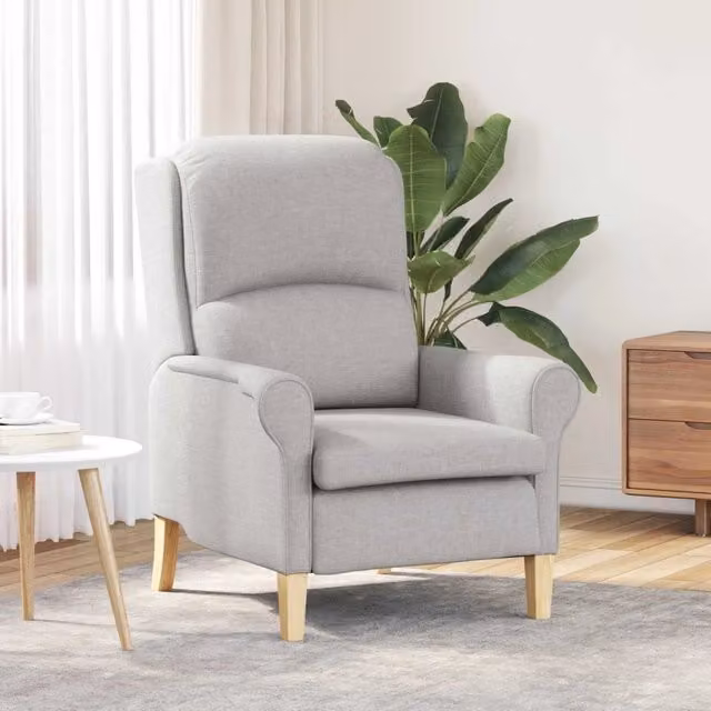 Poltrona moderna vidaXL in tessuto grigio con braccioli e struttura in legno
