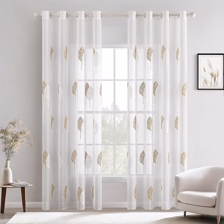 Omgoods - Tende trasparenti con motivo a foglie - Set di 2, 245x140 cm