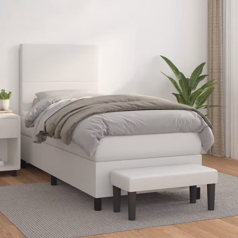 The Living Store Letto a molle con materasso bianco 90x200 cm in Pelle finta