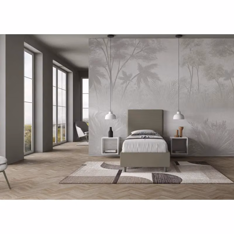 Letto singolo imbottito Focus Ityhome con contenitore in similpelle beige L/P/H: 90 x 210 x 105 cm – 2