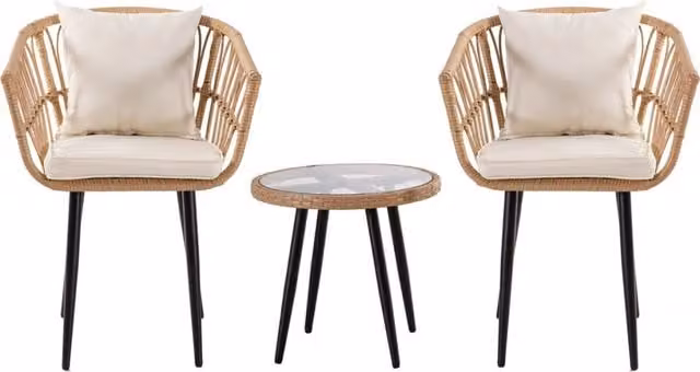 Set da giardino moderno Habitat in rattan con poltrone lounge e tavolino da caffè, colori nero e beige