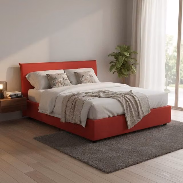 Letto matrimoniale contenitore Aros Talamo Italia con materasso incluso, rivestimento in tessuto rosso, L/P: 140 x 200 cm