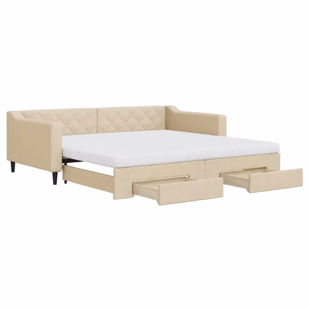 Divano Letto Estraibile con Cassetti vidaXL in Tessuto Beige per Soggiorno e Camera da Letto L/P: 100 x 200 cm – 2