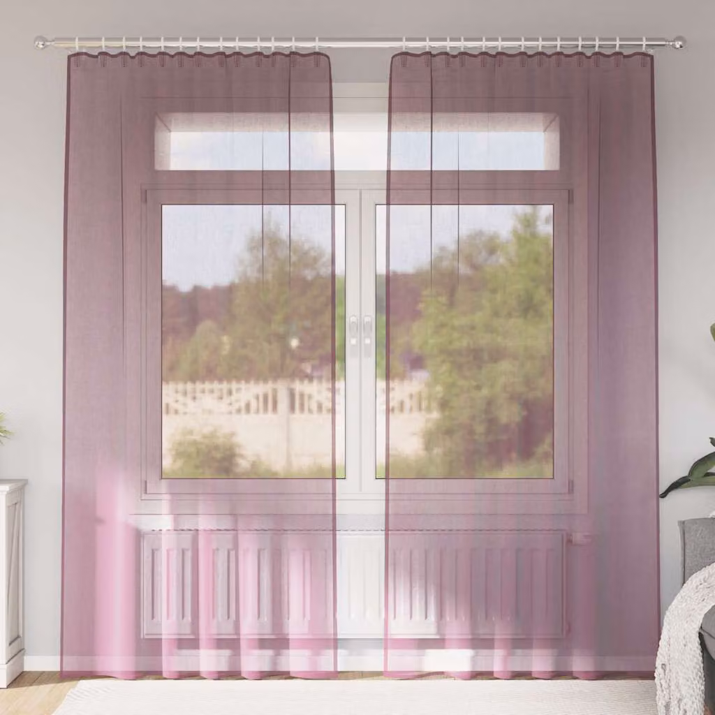 Set di 2 tende in voile semi-trasparenti vidaXL, colore viola, con tasche per asta, L: 140 cm, H: 245 cm