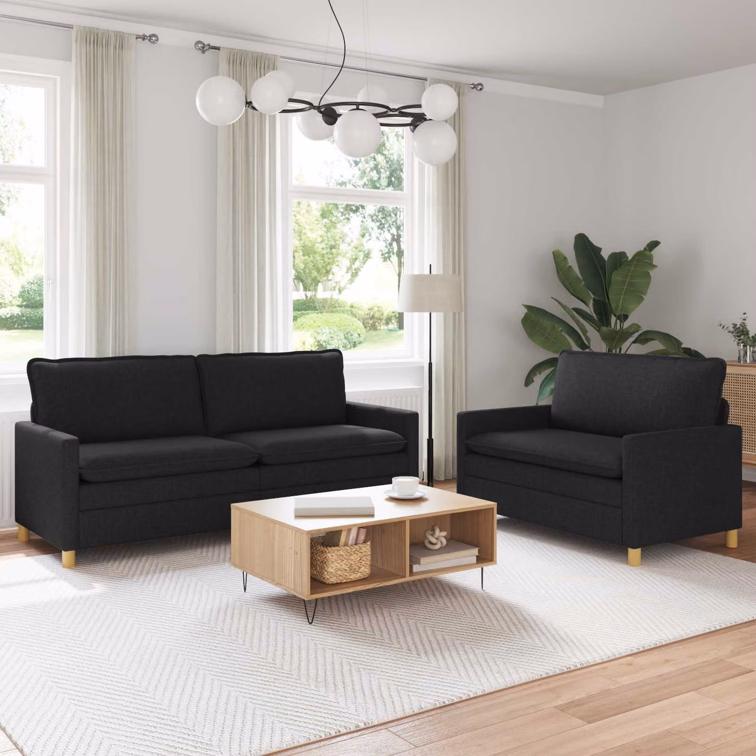 Set di 2 divani moderni vidaXL in tessuto nero con struttura in metallo per il tuo soggiorno