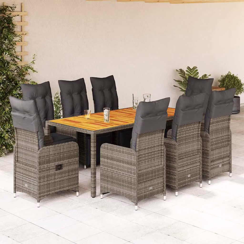 Set Bistrò da Giardino vidaXL 9 pz in Polyrattan e Legno di Acacia Grigio – 1