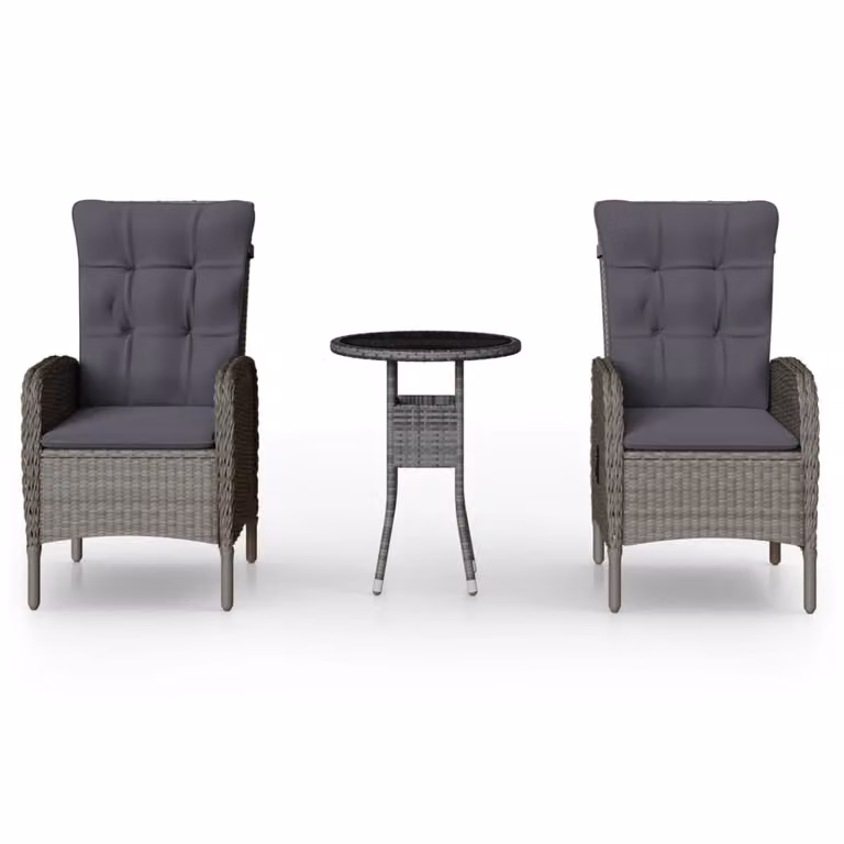 Set da Bistrot per Giardino 3 pz in Polyrattan Grigio