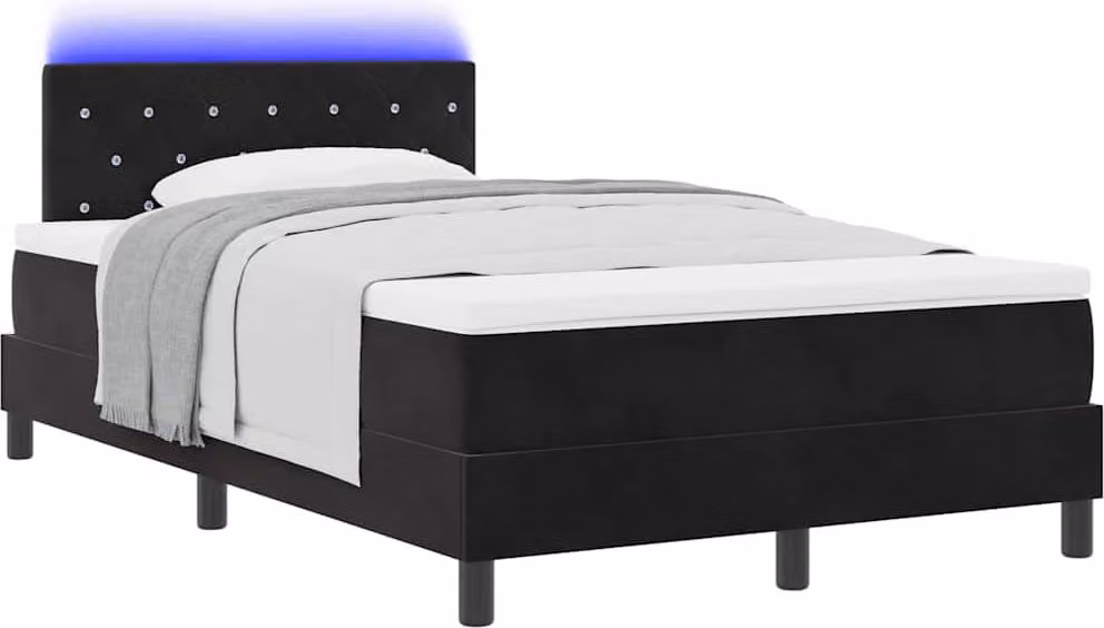 Letto a Sorgente LED con materasso Nero 120 x 200 cm Velluto