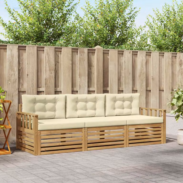 Set di divani da esterno vidaXL in legno di acacia con cuscini bianchi e beige