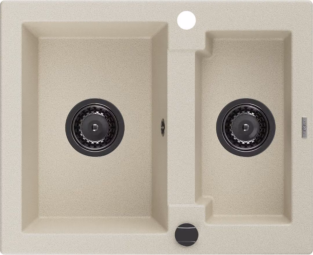 Mexen Carlos lavello in granito 1,5 vasca 582 x 475 mm, beige, sifone nero - 6518581500-69-B