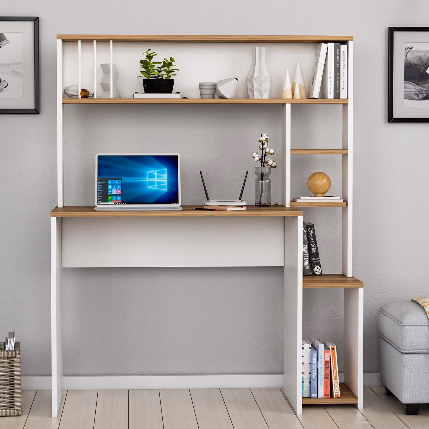 HOMIDEA Olivia Scrivania per computer - Scrivania con ripiani dal design moderno 45T x 114B x 139H (Olivia - Bianco)