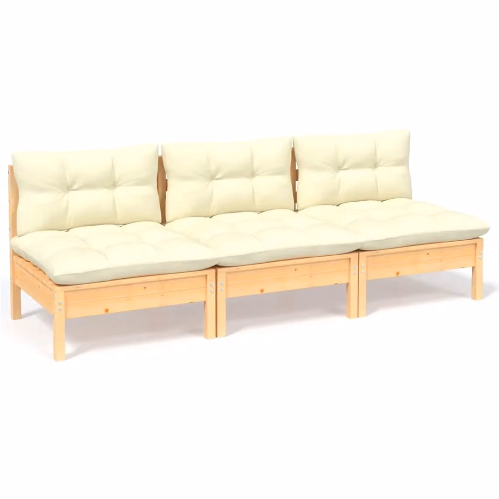 Divano da Giardino a 3 Posti vidaXL in Legno di Pino Trattato con Cuscini Beige – 2
