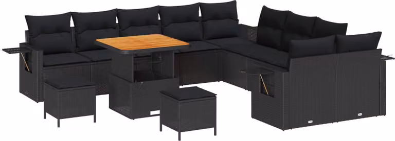 Set Divano da Giardino con cuscino 13 pcs Nero polyrattan