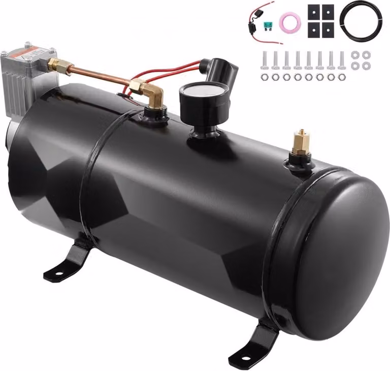 set di compressori d'aria da 12 V - Serbatoio da 3 L - Kit compressore d'aria per clacson a strappo - 90-120 psi - Sistema di clacson a strappo - Pneumatici, camion, SUV - Nero
