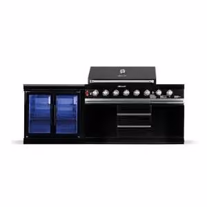 Cucina da esterno GORILLER® BLACKBACK S2, grill a gas XXL con doppio frigorifero, acciaio inox, nero