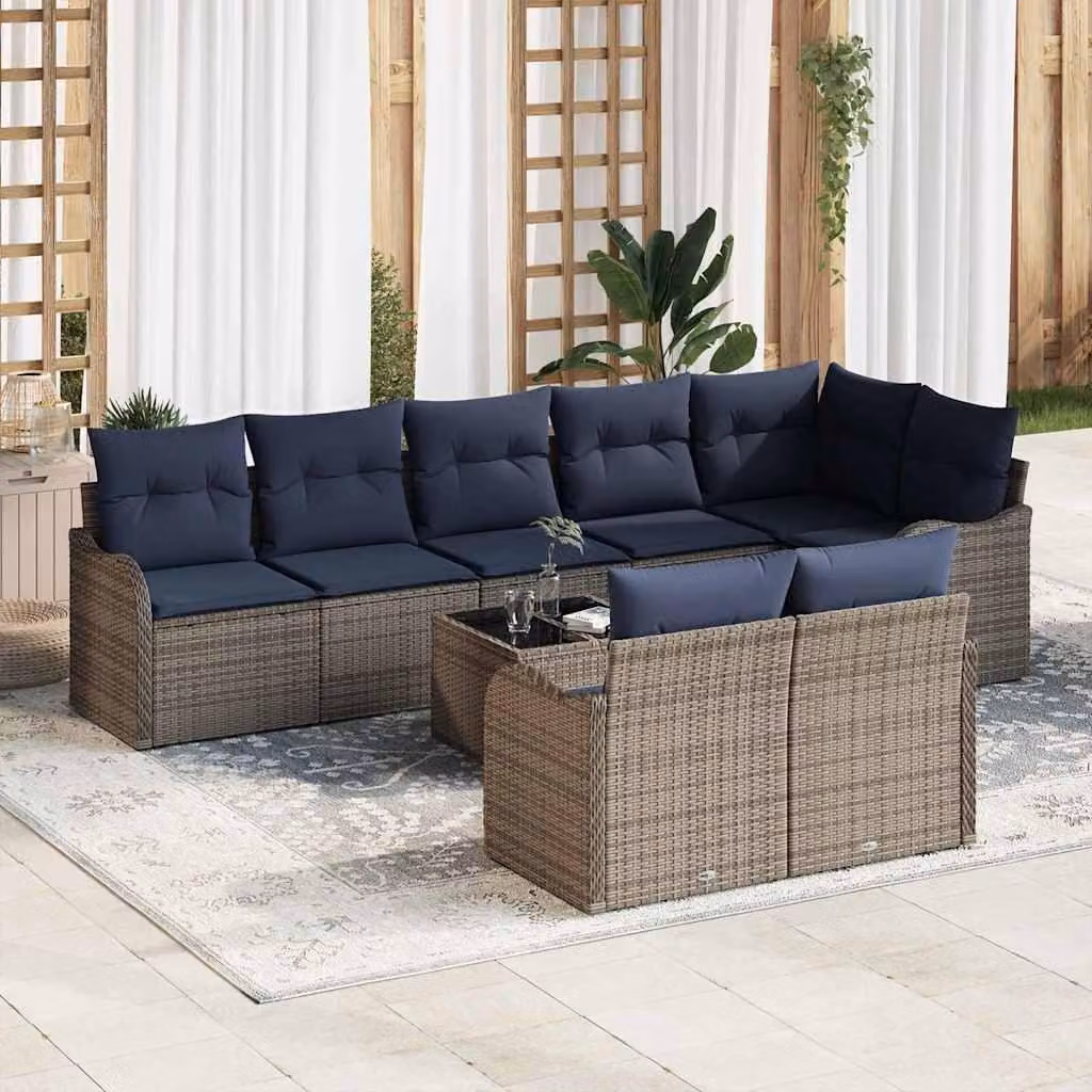 Maison Exclusive - Set da giardino composto da 9 pezzi, divano, colore grigio, realizzato in rattan sintetico