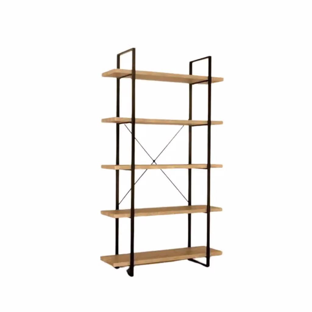 Scaffalatura industriale SHELVES Meublorama con 5 livelli in legno e metallo, colore marrone e nero, H: 179 cm, L: 100 cm, P: 33 cm – 2