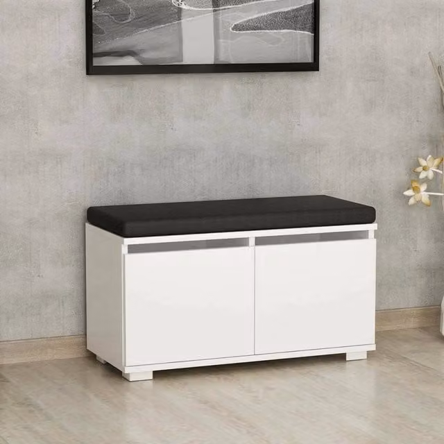 Scarpiera DMORA Delphin Bianca con Seduta Integrata per 8 Paia di Scarpe L: 80 cm, P: 35 cm, H: 42 cm