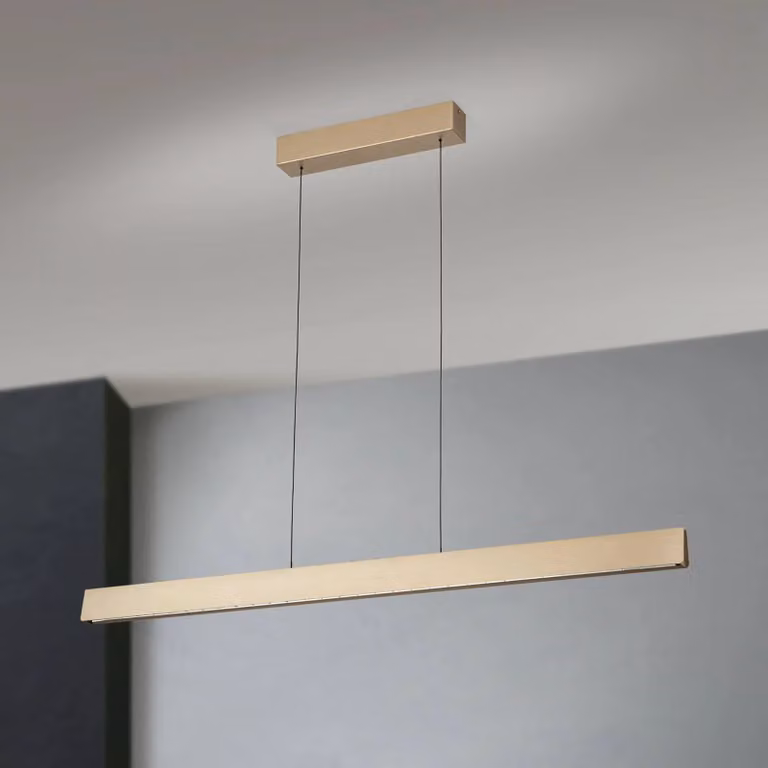 ORION Lampada a sospensione LED Tara, colore oro, lunghezza 120 cm, dimmerabile, Ottone / Oro, Soggiorno / Sala da pranzo, Alluminio, Moderno