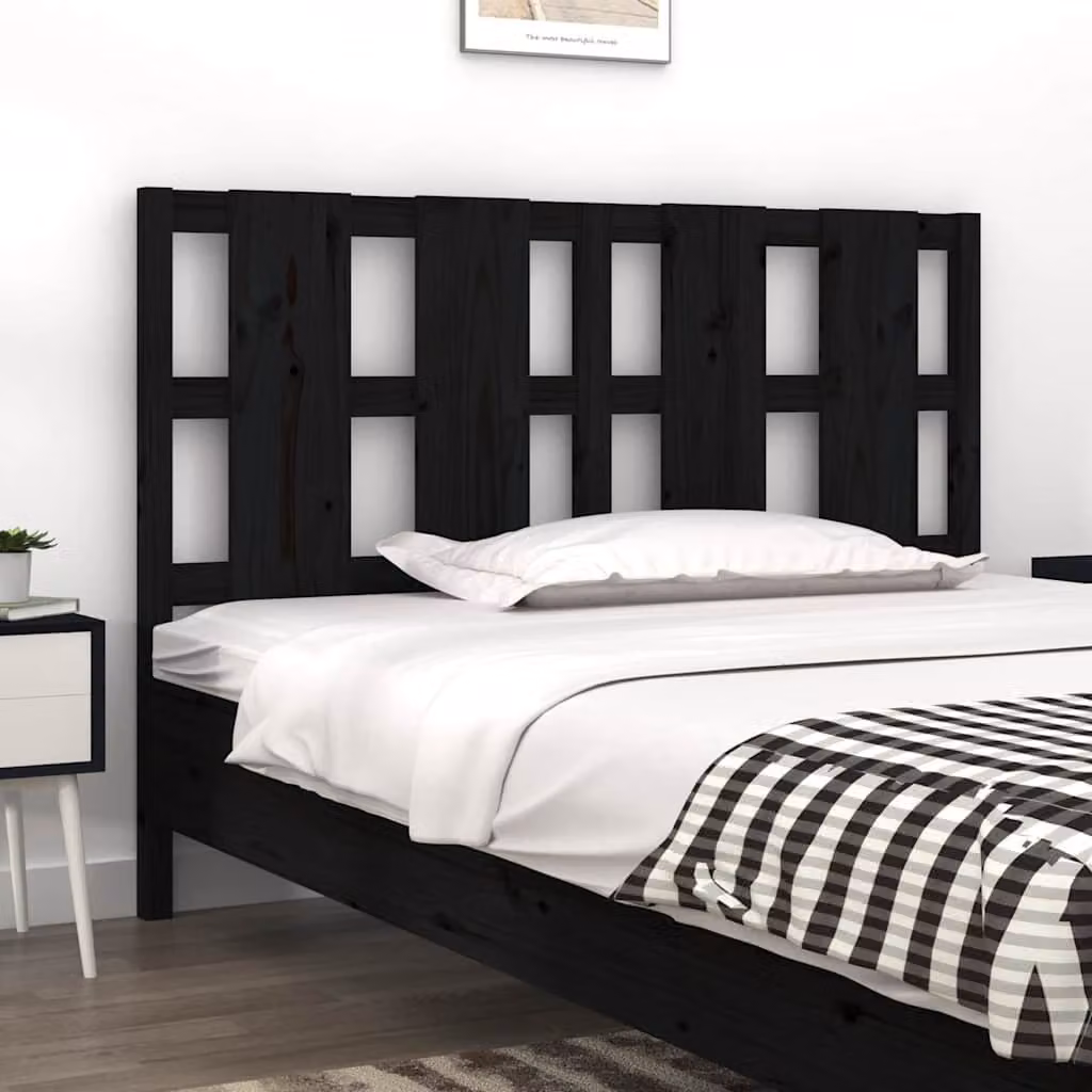 Testiera per letto vidaXL in legno massello di pino nero, stile rustico, L 125,5 x P 4 x H 100 cm