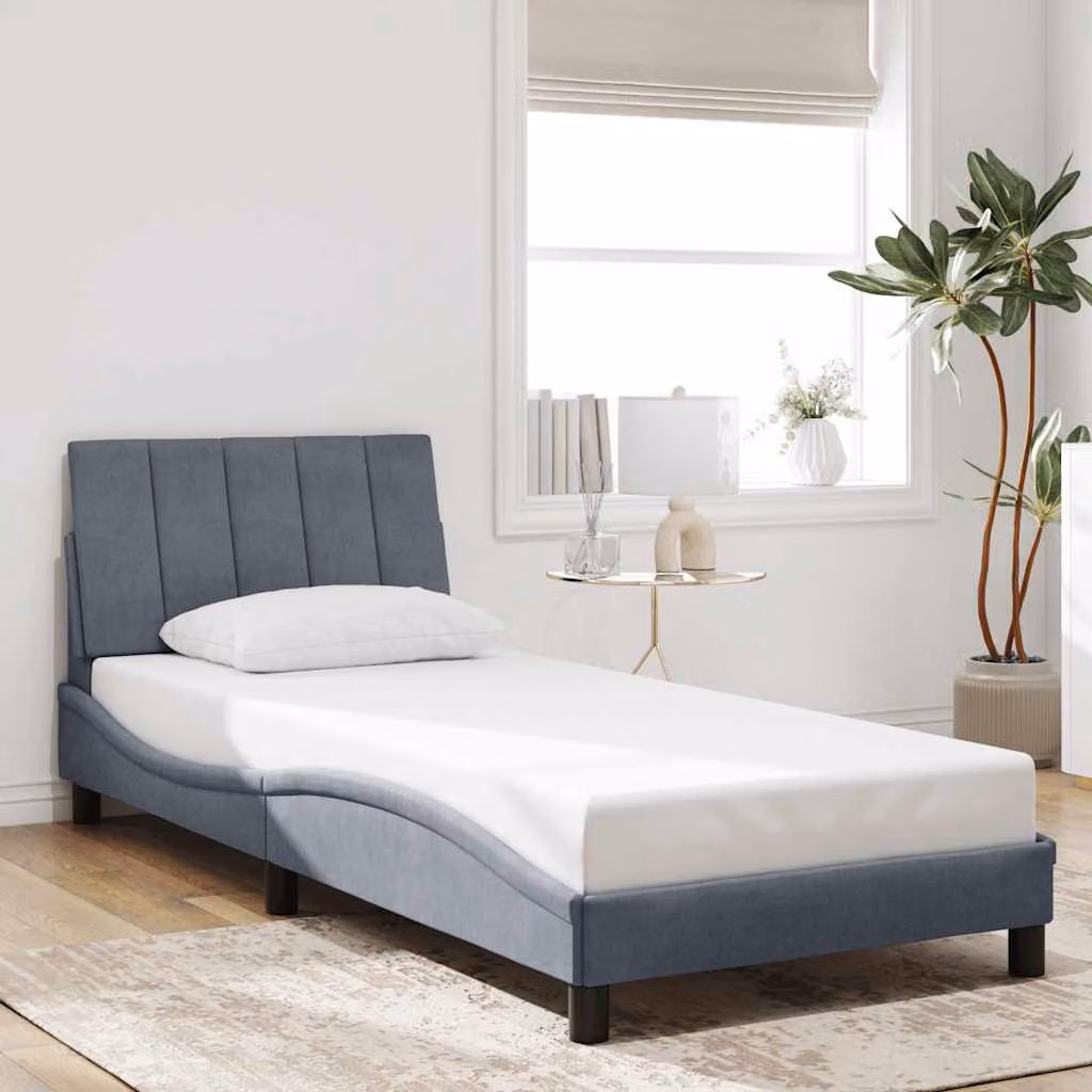 vidaXL Giroletto Hanko senza Materasso in Velluto Grigio con Doghe in Legno 90x200 cm – 1