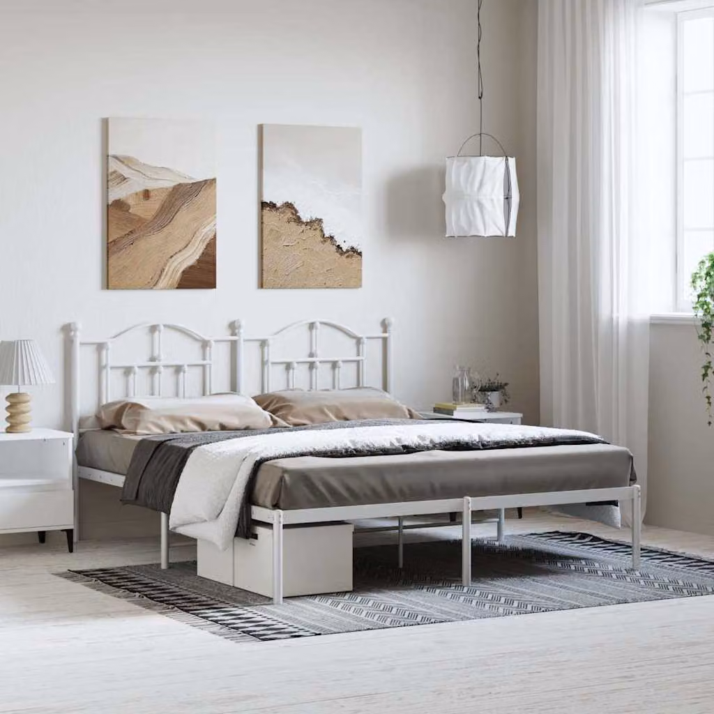 vidaXL Giroletto con Testiera in Metallo Bianco L: 187 cm, P: 97 cm, H: 219 cm