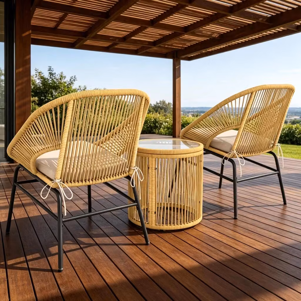 Set balcone Outsunny da 3 pezzi composto da 2 sedie e tavolino rotondo in rattan sintetico e vetro, colore beige – 2