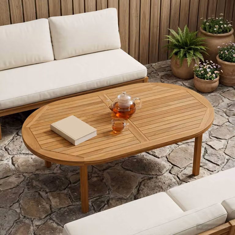 Piano del tavolo ovale in legno di teak massiccio vidaXL, colore marrone, L: 120 cm, P: 70 cm, H: 2,5 cm