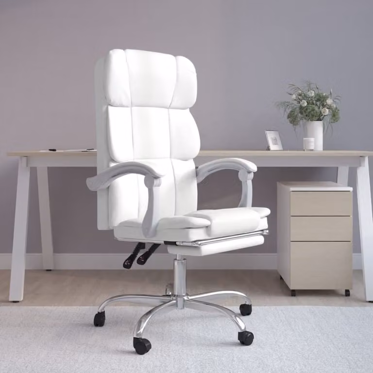 The Living Store Sedia da ufficio con funzione reclinabile in ecopelle bianca