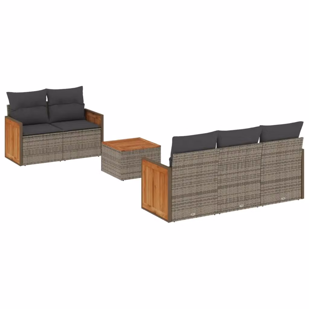 Set Divano da Giardino vidaXL 6 pz in Polyrattan Grigio con Cuscini e Tavolino da Caffè – 2