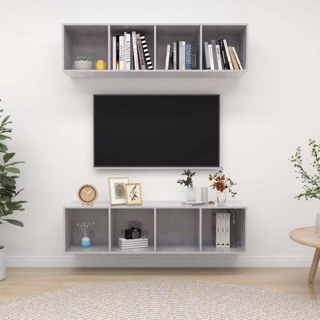 Mobile TV a parete vidaXL in legno multistrato, set di 2 pezzi, grigio cemento, stile moderno – 1