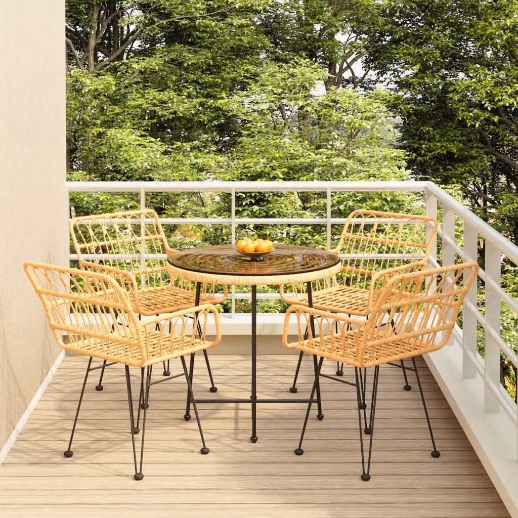 The Living Store Set da pranzo da 5 pz. Set da pranzo da giardino Poly Rattan