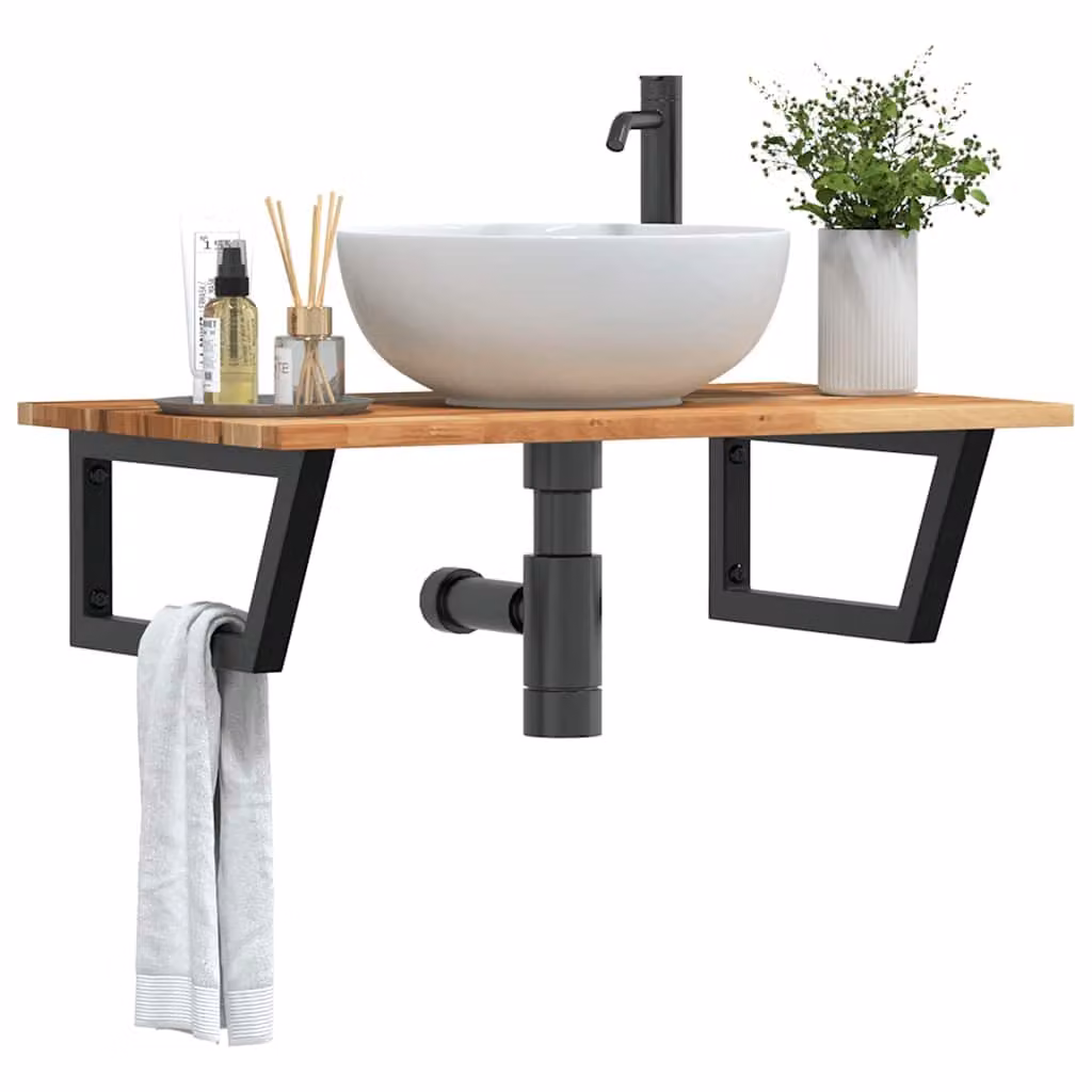 vidaXL Ripiano da Parete per Lavabo in Legno di Acacia e Metallo Nero e Marrone