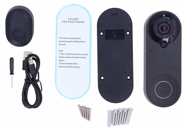 Videocamera per campanello HD 1080p, 2 MP, grandangolo da 150 gradi, visione notturna a infrarossi, rilevamento di movimento, wireless intelligente
