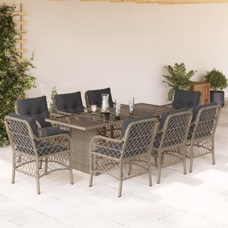 Maison Exclusive - Set Pranzo da Giardino 9pz con Cuscini Grigio Chiaro Polyrattan