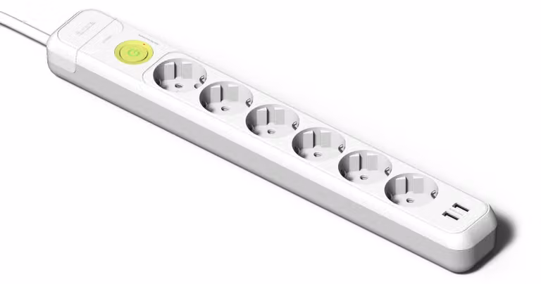 Ciabatta multipresa con 6 prese elettriche + 2 prese USB + interruttore, cavo da 1,5 metri