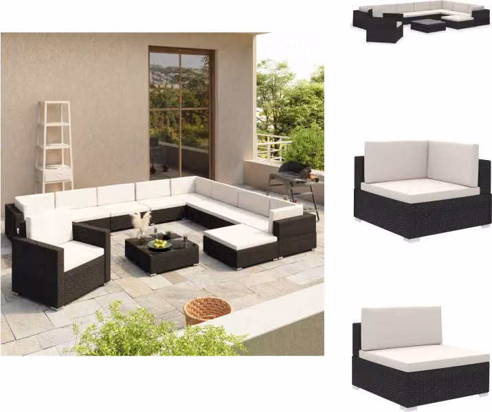vidaXL set da salotto da giardino 12 pezzi con cuscini in poly rattan nero - Set di mobili da giardino