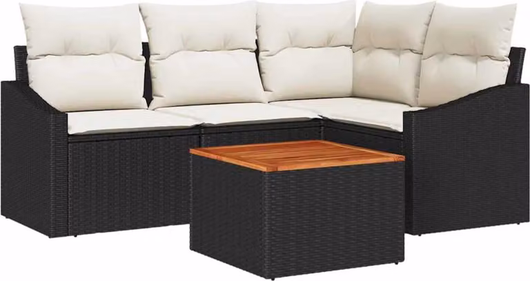 Set Divano da Giardino con cuscino 5 pcs Nero polyrattan