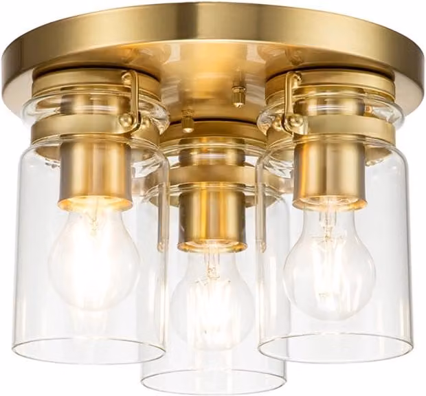 Plafoniera Contemporanea Brinley Acciaio Ottone Spazzolato 3 Luci E27
