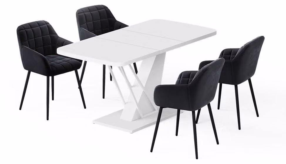 Set di tavoli da pranzo Vicco Fenaro Bianco 120 x 80 cm con 4 sedie da pranzo, Model 62776