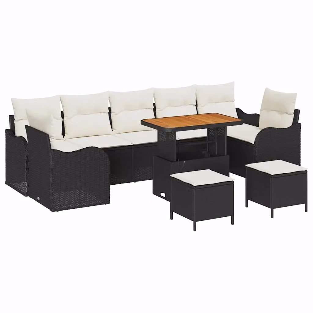 Set Divano da Giardino vidaXL 10 Pezzi in Polyrattan Nero con Cuscini e Tavolino – 2