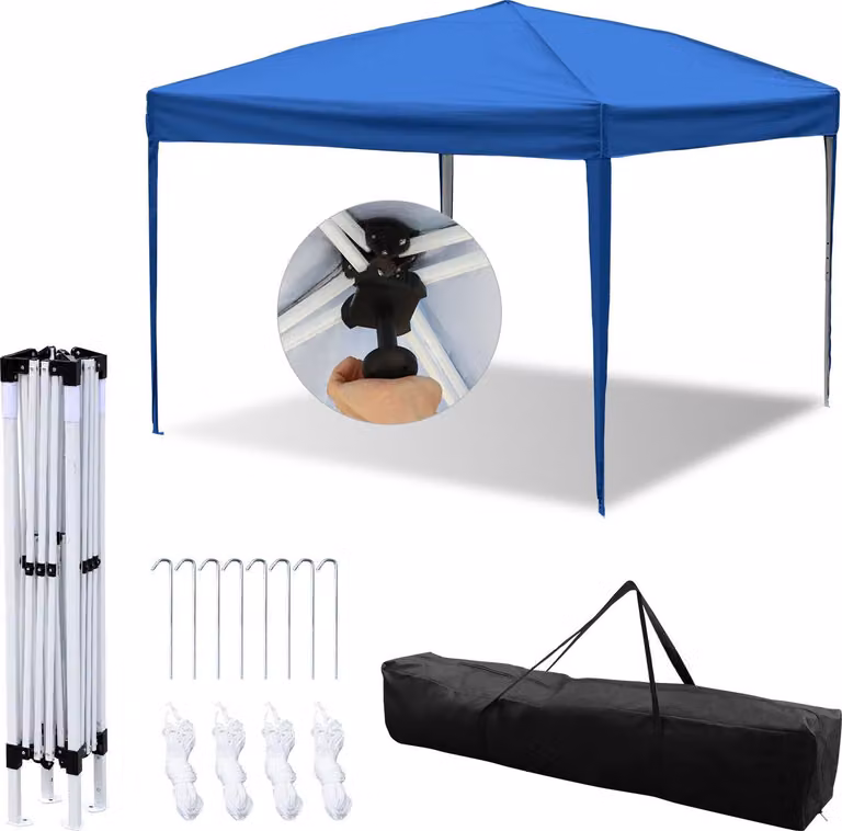 Izrielar Gazebo pieghevole, borsa, impermeabile, protezione UV 50+, gazebo da giardino pop-up, tenda da giardino, tenda per feste, blu, 3x3 m