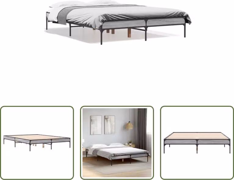 The Living Store Rete da letto Grey Sonoma 135x190 cm Materiale a base di legno e metallo