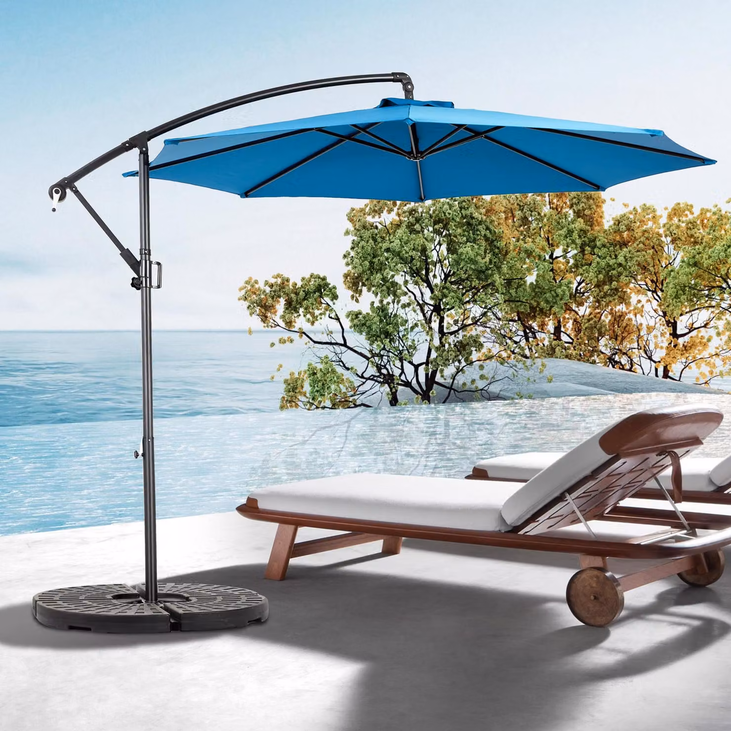 MODFU: Ombrellone da giardino, ombrellone pieghevole, ombrellone da balcone con manovella, ombrellone per spiaggia. Protezione solare. Dimensioni: 294 x 294 cm (lunghezza x larghezza). Colore: blu