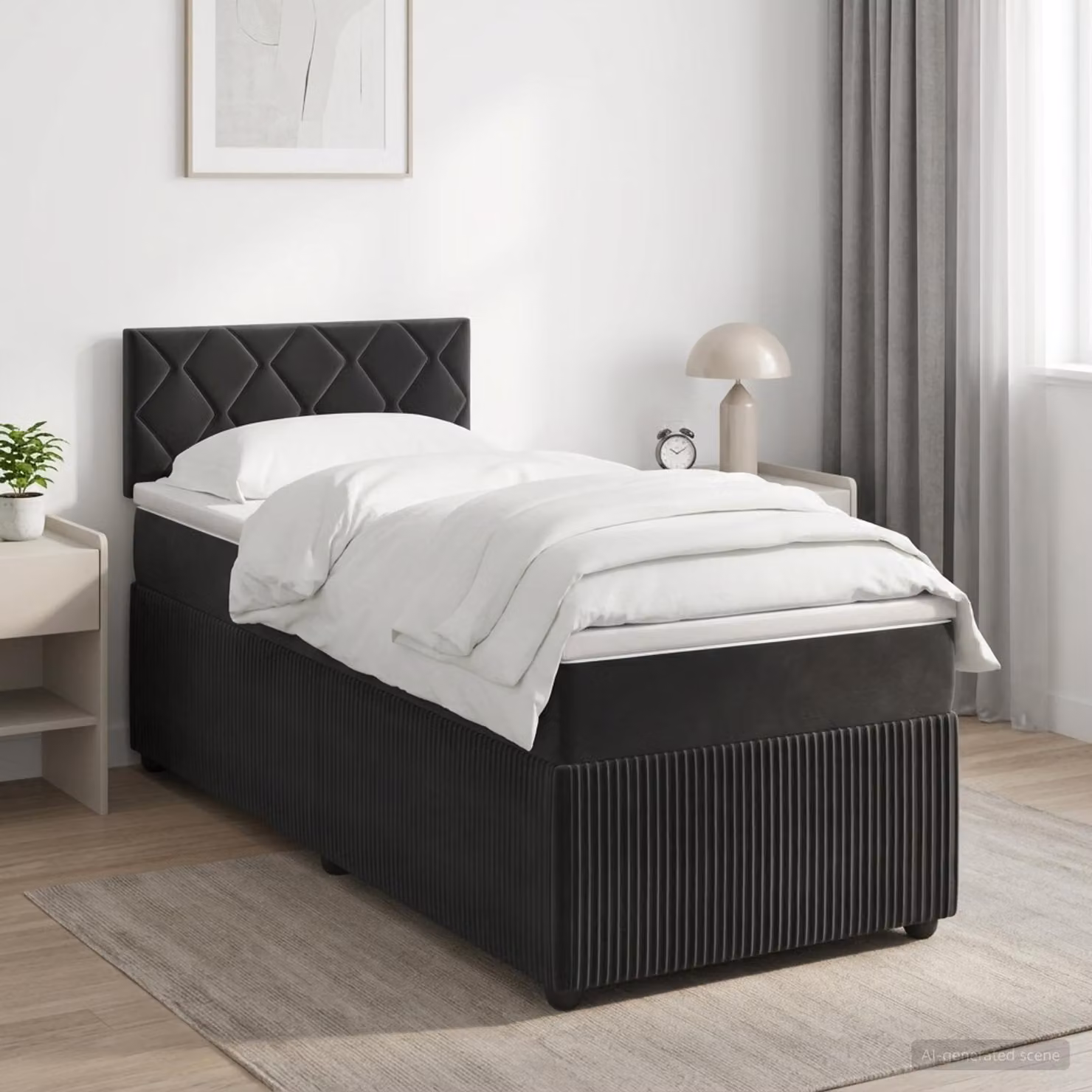 Letto box spring vidaXL con materasso ibrido in velluto nero L 90 cm x P 190 cm