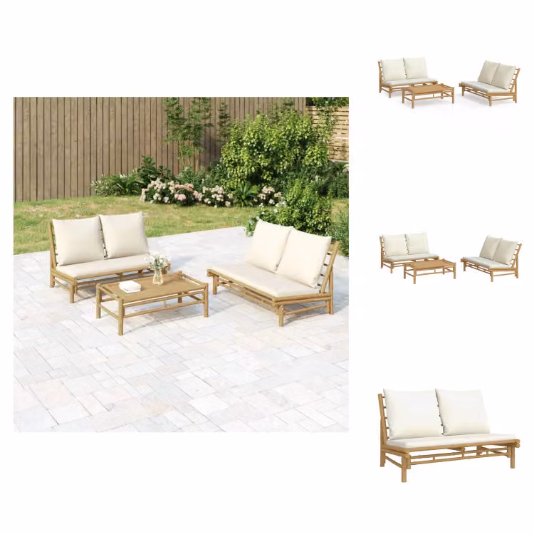 vidaXL Set di 3 pezzi da giardino con cuscini in bambù crema - Set di mobili da giardino