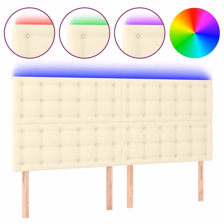 Testiera a LED Crema 200x5x118/128 cm in Pelle finta
