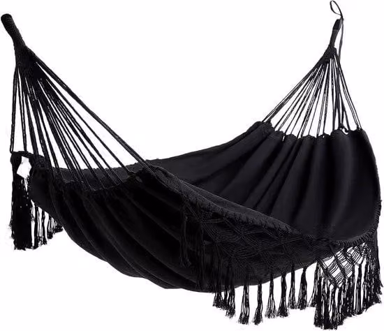 Amaca da spiaggia brasiliana per avventure all'aria aperta, viaggi, escursioni, arrampicate, picnic - Modello con rivestimento in cotone nero (portata massima 400 kg) - Ideale per 2 persone.