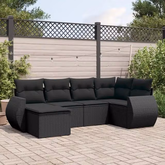 Set Divano da Giardino 6 pz con Cuscini Nero in Polyrattan 3221654