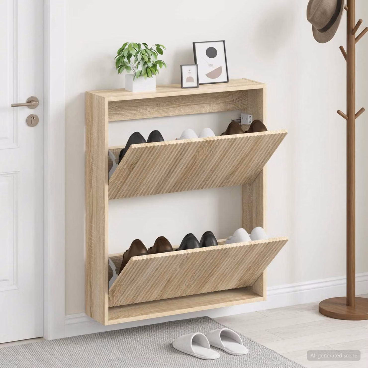 Mobiletto per scarpe da muro vidaXL ARNHEM moderno in legno e MDF, marrone e beige, L: 71 cm, P: 17 cm, H: 86 cm